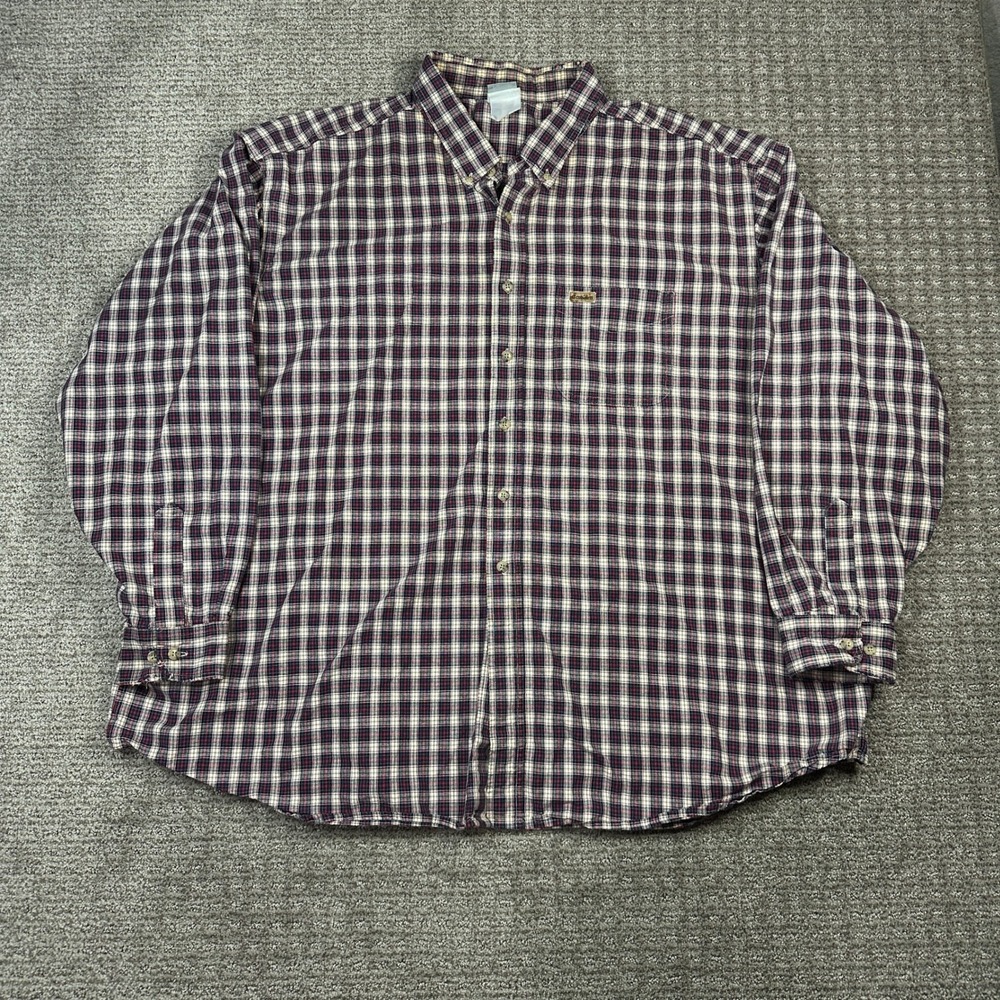 Vintage Carhartt Mens Plaid Button Down Shirt Long Sleeve Workwear Navy Red 3XL